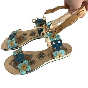 Fabi Women Floral Gladiator Sandals Leather Ankle Strap Flats Made Italy size 39